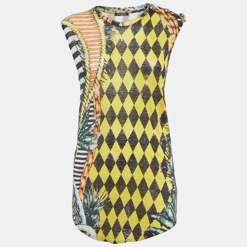 Balmain Vintage Multicolor Printed Linen Knit Buttoned Detail Tank Top M - Balmain - Modalova