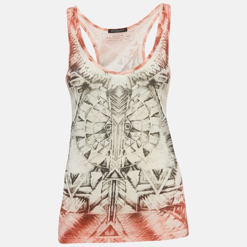 Balmain Pink Printed Linen Knit Tank Top S - Balmain - Modalova