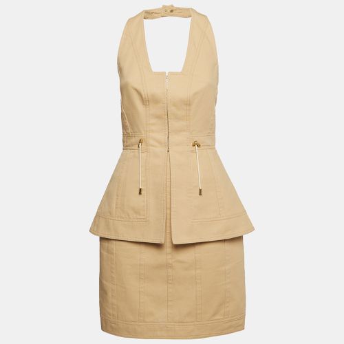 Balmain Beige Cotton Canvas Halter Neck Peplum Style Mini Dress S - Balmain - Modalova