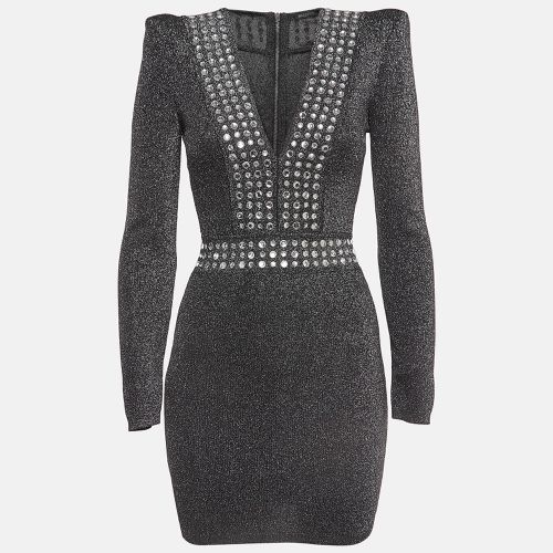 Balmain Metallic Lurex Knit Crystal Embellished Mini Dress S - Balmain - Modalova