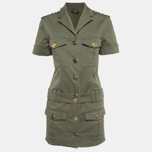 Balmain Military Green Gabardine Belted Shirt Dress S - Balmain - Modalova