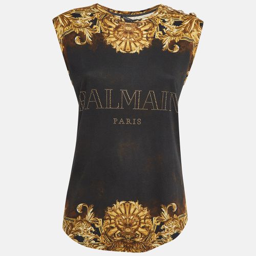 Balmain Black/Yellow Printed Jersey Sleeveless T-Shirt M - Balmain - Modalova