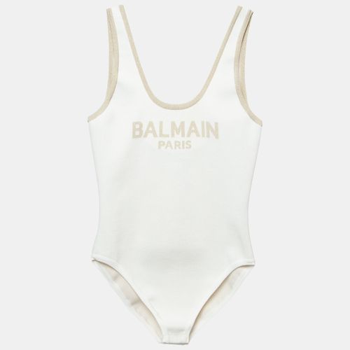 Balmain X Net-A-Porter Cream Logo Lurex Knit Sleeveless Bodysuit XL - Balmain - Modalova