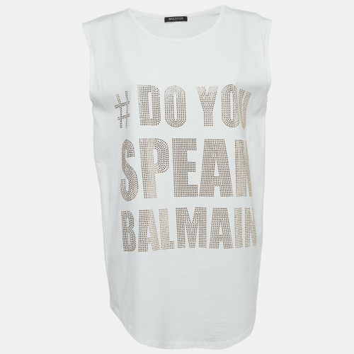 Balmain Off-White Slogan Studded Cotton Tank Top S - Balmain - Modalova