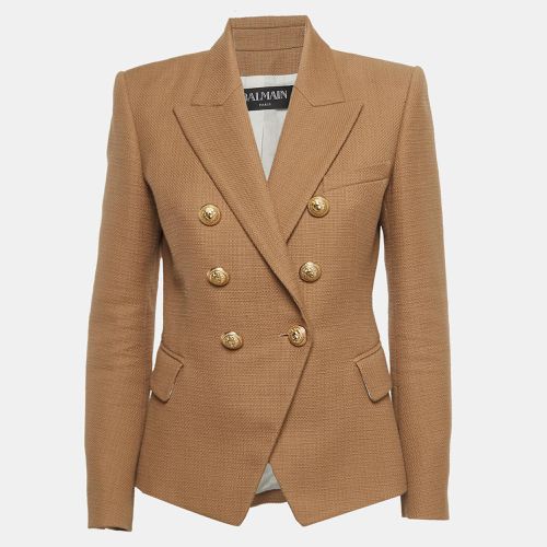 Balmain Beige Textured Cotton Double-Breasted Blazer M - Balmain - Modalova