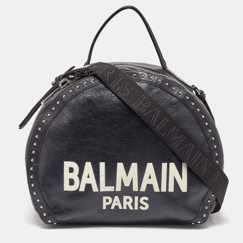 Balmain Black Leather Studded Logo Drum Top Handle Bag - Balmain - Modalova