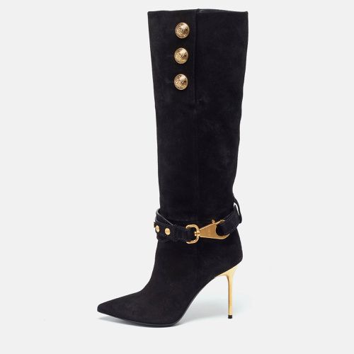 Balmain Black Suede Robin Embellished Knee Length Boots Size 36 - Balmain - Modalova