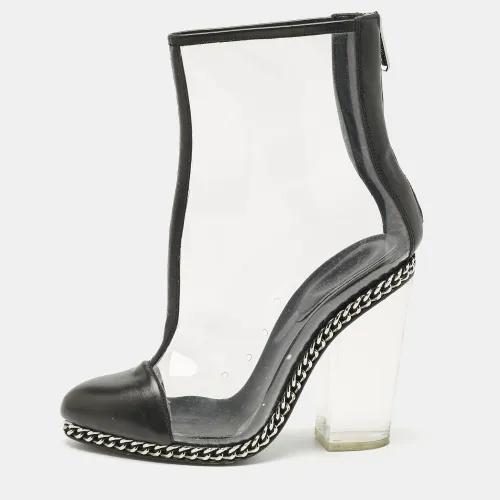 Balmain Black/Transparent Leather And PVC Cap Toe Ankle Length Boots Size 39 - Balmain - Modalova