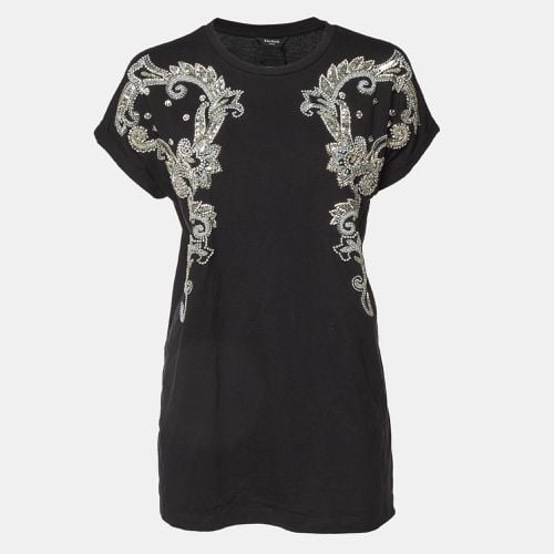 Balmain Black Embellished Cotton Knit Top S - Balmain - Modalova