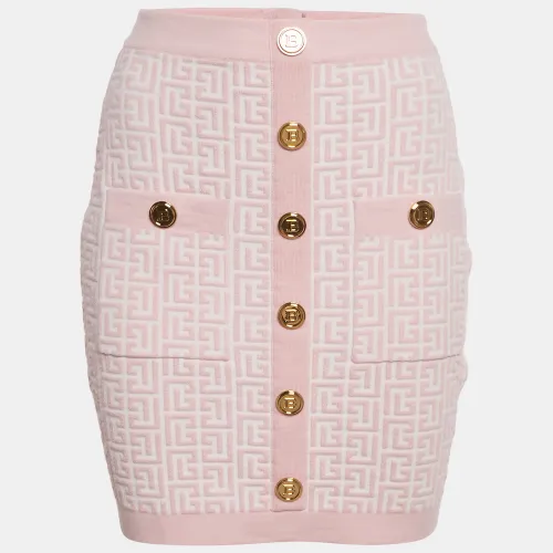 Balmain Pink Monogram Jacquard Knit Mini Skirt M - Balmain - Modalova