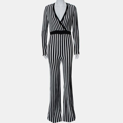 Balmain Monochrome Striped Knit Faux Wrap Jumpsuit M - Balmain - Modalova