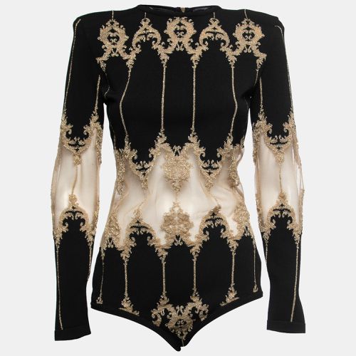 Stretch-Knit Metallic Tulle Paneled Bodysuit L - Balmain - Modalova