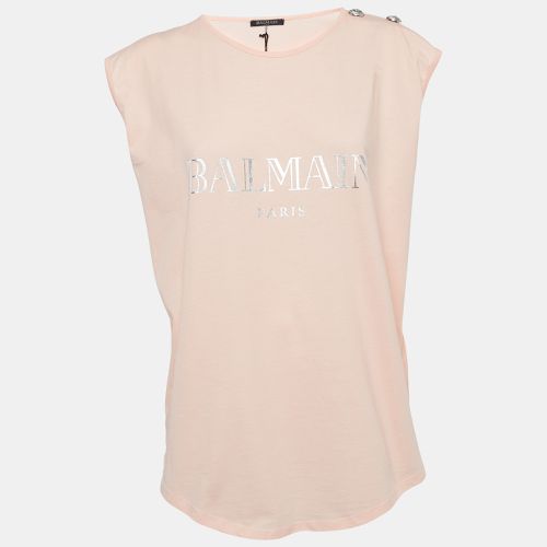 Balmain Light Orange Logo Print Cotton Button Detailed Tank Top XL - Balmain - Modalova