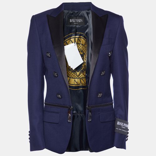 Balmain Navy Blue Wool Zip Detail Slim Fit Jacket M - Balmain - Modalova