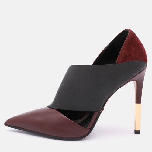 Balmain Burgundy/Black Leather and Elastic Pointed Toe Pumps Size 36 - Balmain - Modalova