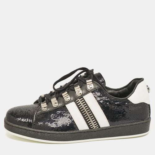 Balmain Black/White Leather and Sequins Lace Up Sneakers Size 38 - Balmain - Modalova