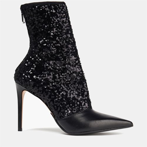 Balmain Black Sequins and Leather Ankle Boots Size 38.5 - Balmain - Modalova