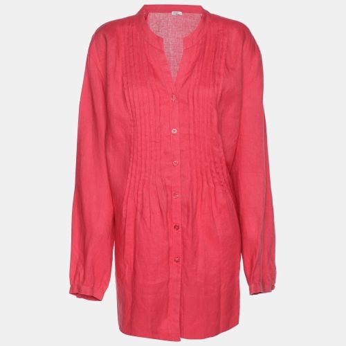 Basler Red Linen Pintuk Plain Long Sleeve Shirt L - Basler - Modalova
