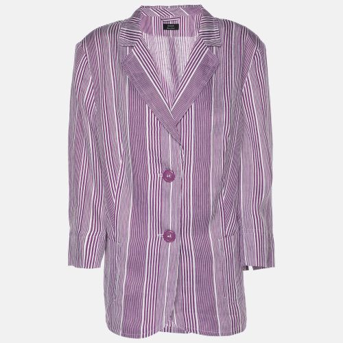 Basler Purple Stripe Linen Blend Single Breasted Blazer L - Basler - Modalova