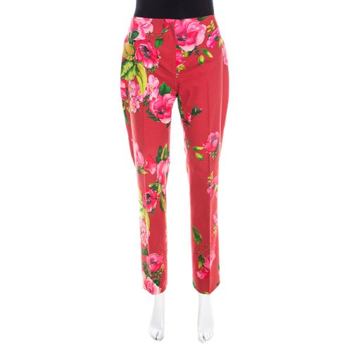 Floral Print Cotton Straight Fit Trousers M - Blumarine - Modalova