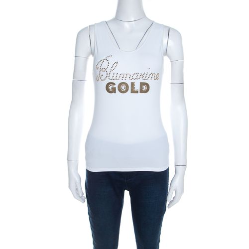 Blumarine White and Gold Embellished Stretch Cotton Sleeveless Top - Blumarine - Modalova