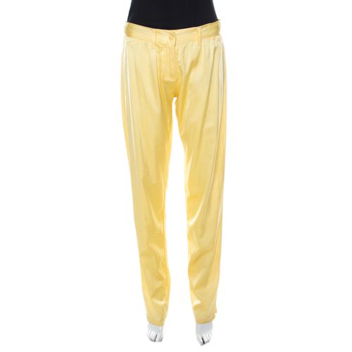 Blumarine Lemon Yellow Silk Relaxed Tapered Fit Trousers M - Blumarine - Modalova