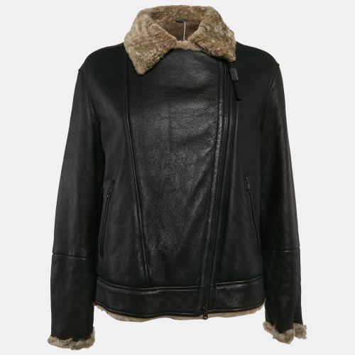Brunello Cucinelli Black Leather Shearling Trimmed Zip-Up Jacket M - Brunello Cucinelli - Modalova