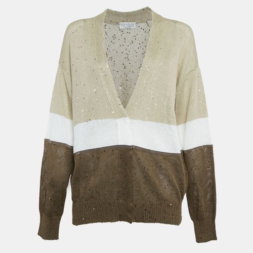 Brunello Cucinelli Brown Sequin Knit Buttoned Cardigan M - Brunello Cucinelli - Modalova