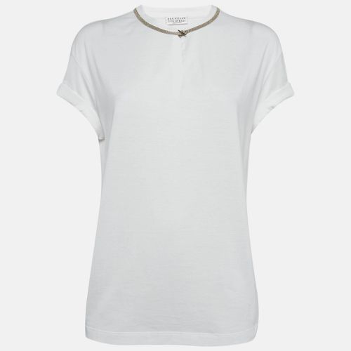 Brunello Cucinelli White Monili Neck Detail Cotton Roll-Up Sleeve T-Shirt M - Brunello Cucinelli - Modalova