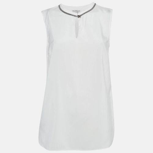 Brunello Cucinelli White Monili Neck Detail Silk Sleeveless Top M - Brunello Cucinelli - Modalova