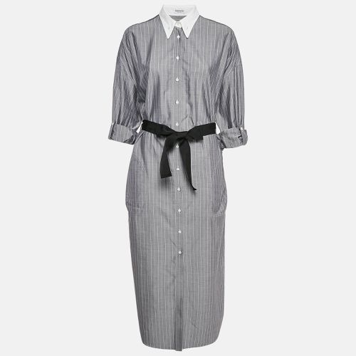 Brunello Cucinelli Grey Stripe Cotton Button Front Midi Dress L - Brunello Cucinelli - Modalova