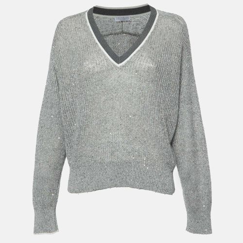 Sequined Knit V-Neck Jumper S - Brunello Cucinelli - Modalova