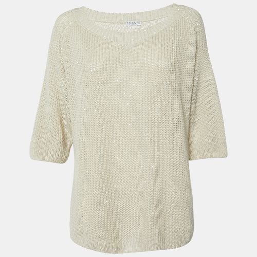 Brunello Cucinelli Beige Sequin Rib Knit V-Neck Sheer Sweater L - Brunello Cucinelli - Modalova