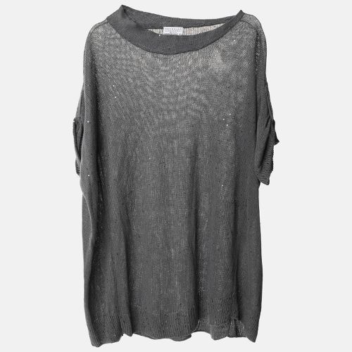 Brunello Cucinelli Grey Silk Knit Sequin Crew Neck Top M - Brunello Cucinelli - Modalova