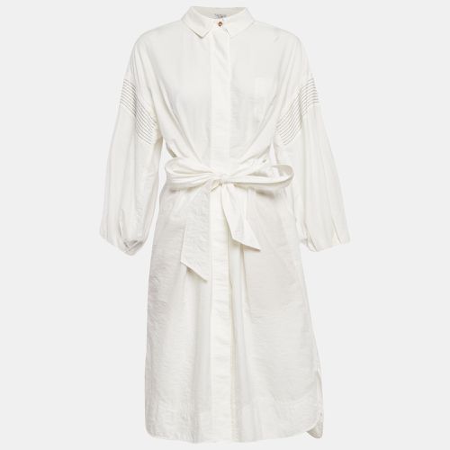 Brunello Cucinelli White Cotton Blend Monili Detail Belted Short Dress M - Brunello Cucinelli - Modalova