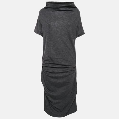 Brunello Cucinelli Grey Stretch Wool High Neck Ruche Detail Midi Dress M - Brunello Cucinelli - Modalova