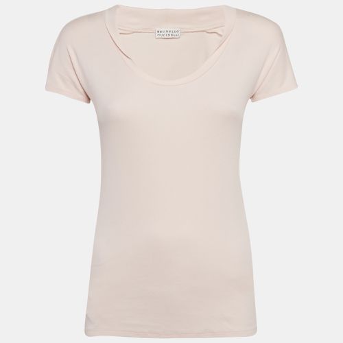 Brunello Cucinelli Pink Rib Knit Short Sleeve Top M - Brunello Cucinelli - Modalova