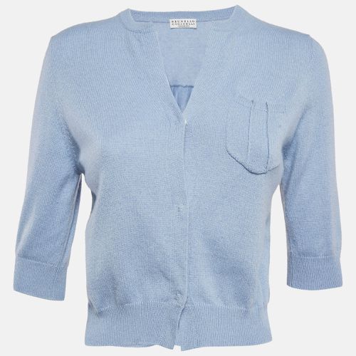 Brunello Cucinelli Blue Cashmere Knit Crop Cardigan L - Brunello Cucinelli - Modalova