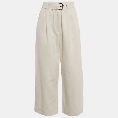 Brunello Cucinelli Off-White Cotton Blend Belted Wide-Leg Trousers S - Brunello Cucinelli - Modalova