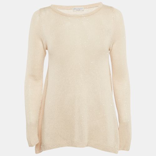 Brunello Cucinelli Beige Sequin Detail Linen and Silk Knit Top XS - Brunello Cucinelli - Modalova