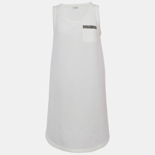 Brunello Cucinelli White Jersey Monili Pocket Detail Sleeveless Mini Dress L - Brunello Cucinelli - Modalova