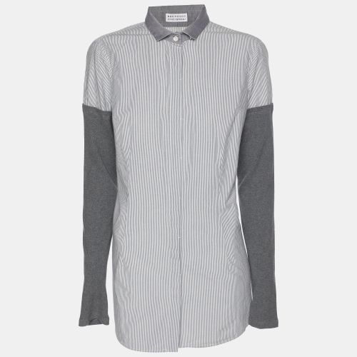 Brunello Cucinelli Grey/Off White Pin Stripe Cotton and Cashmere Long Sleeve Shirt M - Brunello Cucinelli - Modalova