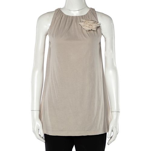 Brunello Cucinelli Beige Cotton Knit Applique Detail Sleeveless Tunic M - Brunello Cucinelli - Modalova