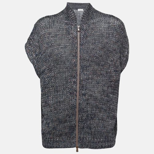 Brunello Cucinelli Blue Lurex Linen Knit Zip Up Cardigan L - Brunello Cucinelli - Modalova