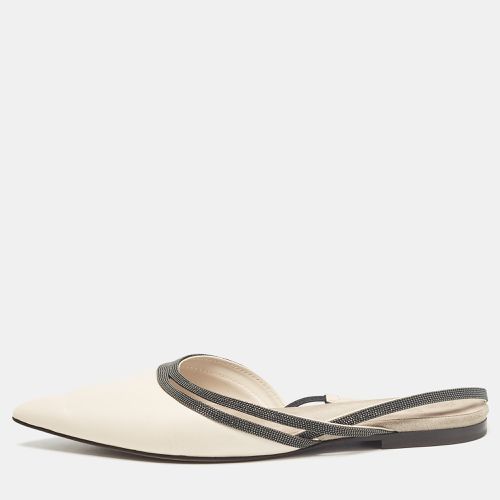 Brunello Cucinelli Cream Leather Embellished Slingback Flats 41 - Brunello Cucinelli - Modalova