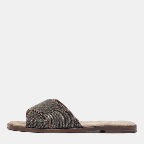 Brunello Cucinelli Metallic Beaded Suede Flat Slides Size 40.5 - Brunello Cucinelli - Modalova