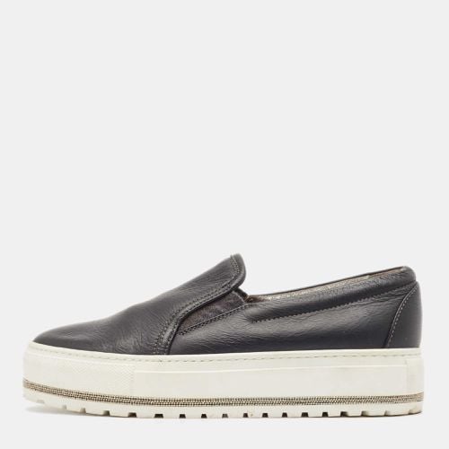 Brunello Cucinelli Black Leather Slip On Sneakers Size 37 - Brunello Cucinelli - Modalova