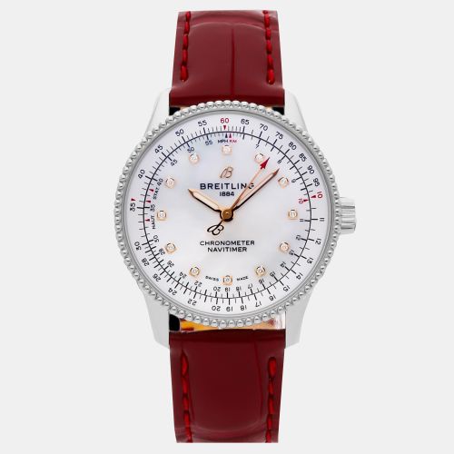 Pre-Owned Breitling Navitimer A17395211A1P6 Automatic White Stainless Steel Men's Wristwatch 35 mm - Breitling - Modalova
