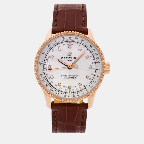 Breitling White Shell 18k Rose Gold Navitimer Automatic Women's Wristwatch 35 mm - Breitling - Modalova