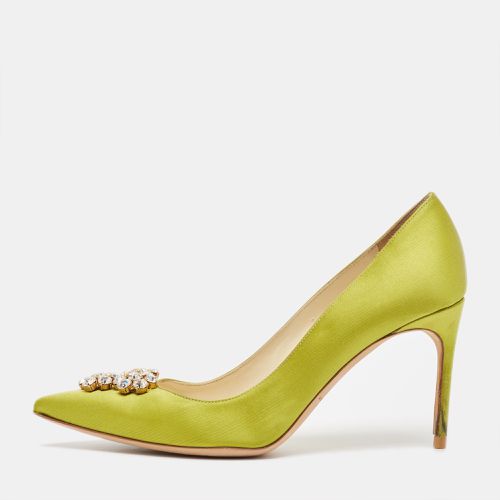 Brian Atwood Green Satin Crystal Embellished Pointed Toe Pumps Size 39.5 - Brian Atwood - Modalova